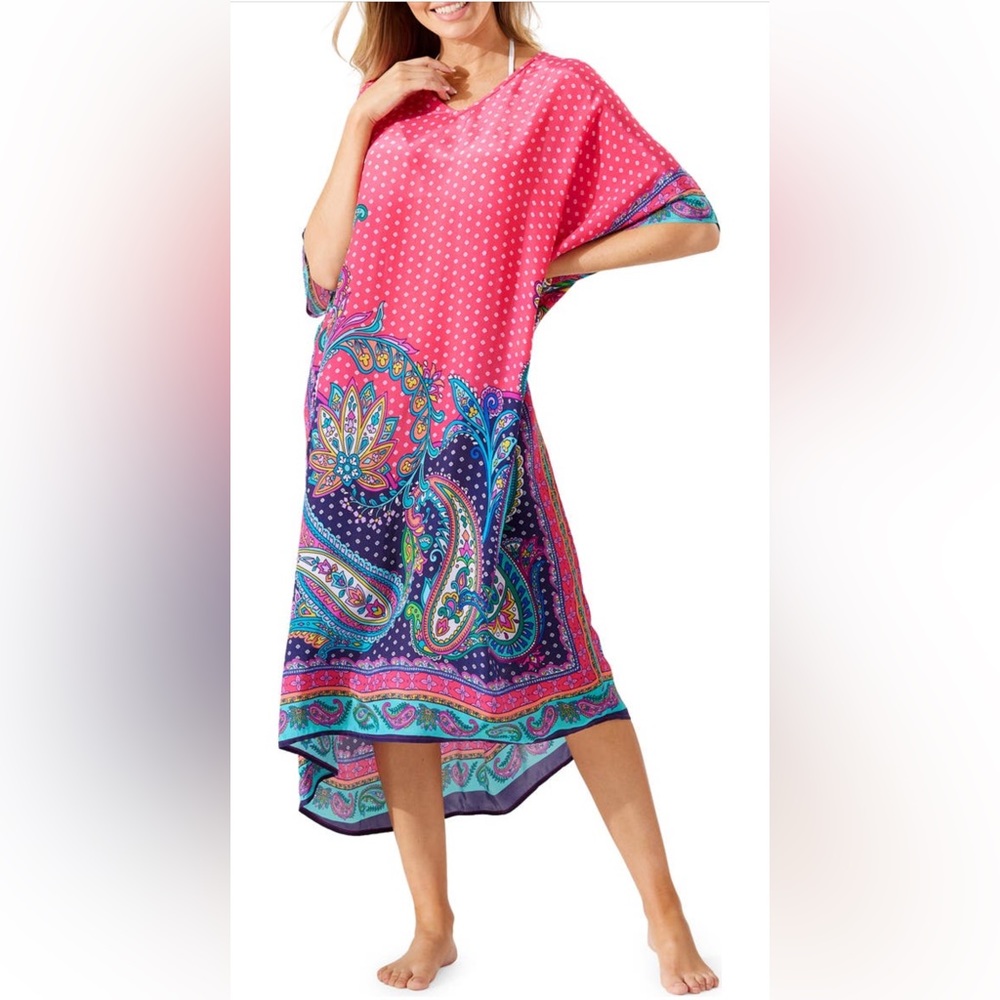 🔥🔥TOMMY BAHAMA Paisley Keys Print V-Neck caftan cover-up dress